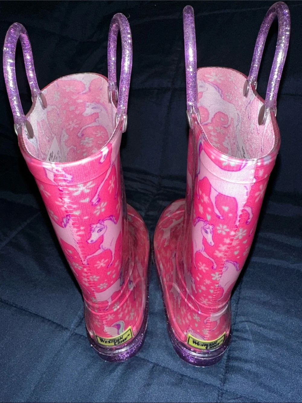 Western Chief Girls' Unicorn Rain Boots w/ Glitter Handles  Working Lights Sz1